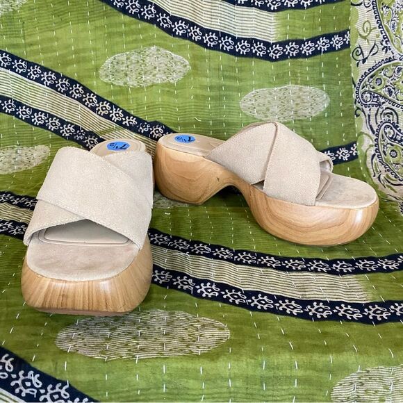 Zara Leather Suede Chunky Wood Heel Boho Hippie Sandals Size 38/ US 8 - Picture 2 of 14